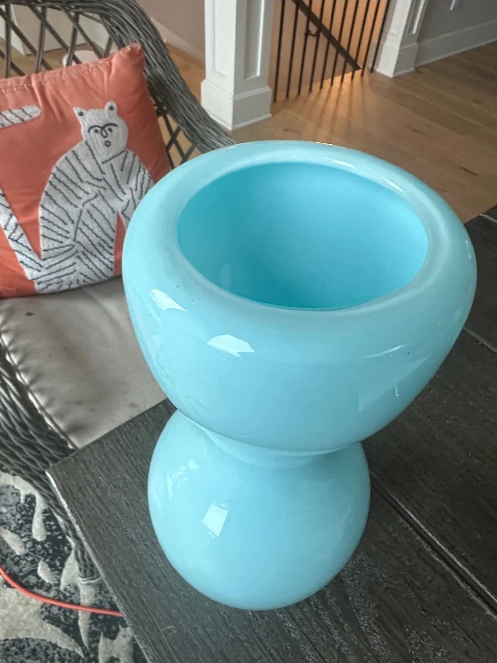 NWT Crate and barrel hourglass sky blue vase 11.5H collectible home decor